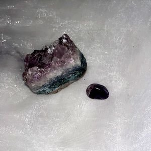 Raw Amethyst Cluster and Small Polished Amethyst Crystal Stone